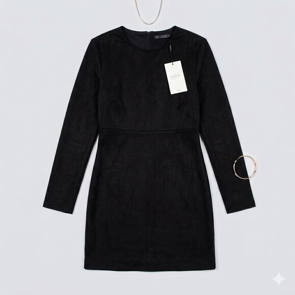 Zara Dresses & Skirts - NWT Zara Trafaluc Black Long Sleeve Faux Suede Mini Dress - Size L